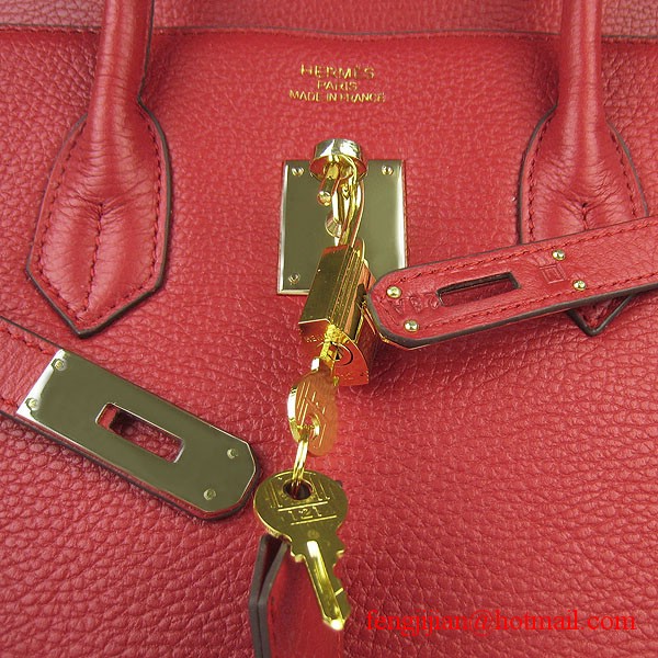 Hermes 35cm Embossed Veins Leather Bag Red 6089 Gold Hardware